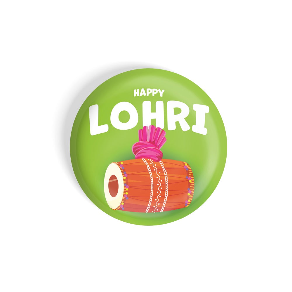 dhcrafts Round Fridge Magnet Green Lohri D1 Glossy Finish Design Pack of 1 (58 mm)